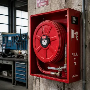 Robinet d'incendie armé installé en atelier